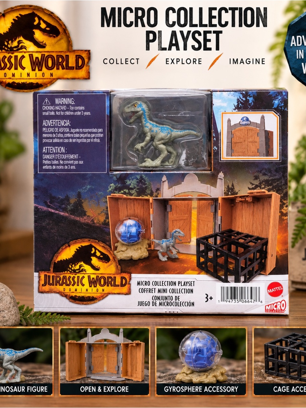 Mattel Jurassic World Micro Collection Playset with Blue and Gray Velociraptor